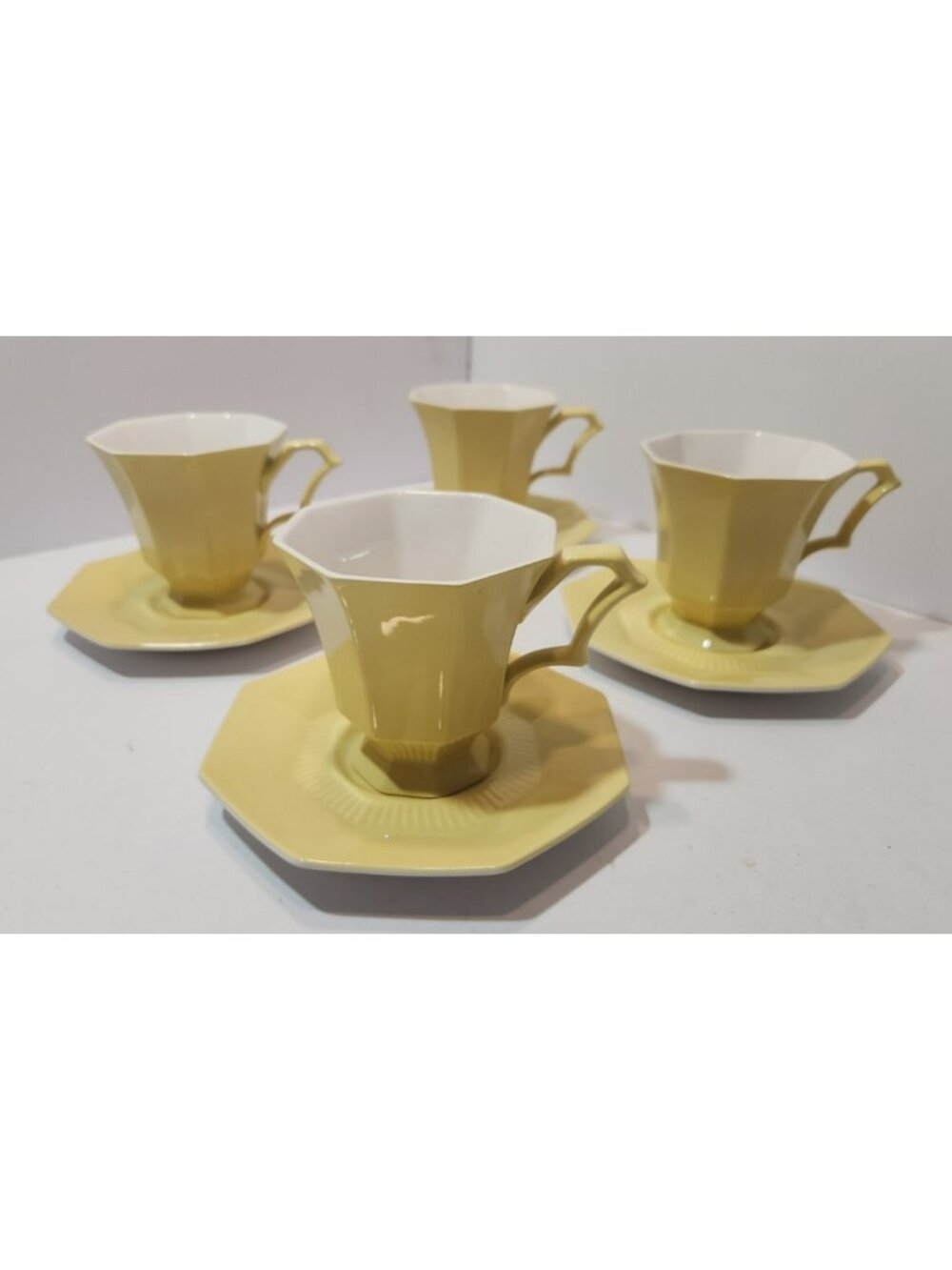 Vtg Independence Ironstone Daffodil All Yellow Octagon Cups & Saucers  Japan 4